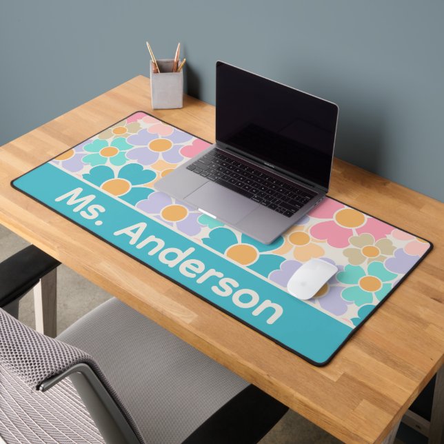 Personalized Pastel Flowers Desk Mat (Office 2)