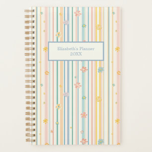 Personalized Pastel Flowers Stripes Yearly Planner