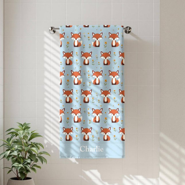 Personalized Pastel Fox Kids Bath Towel (Creator Uploaded)