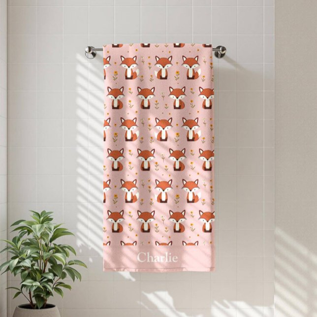 Personalized Pastel Fox Kids Bath Towel (Creator Uploaded)