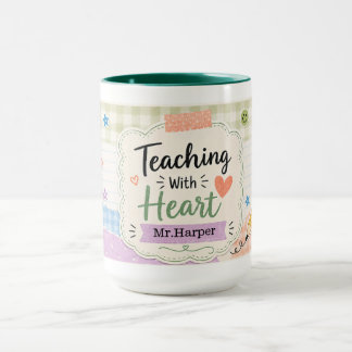  Personalized Pastel Gingham Teaching With Heart Mug