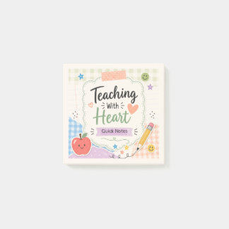 Personalized Pastel Gingham Teaching With Heart  Post-it Notes
