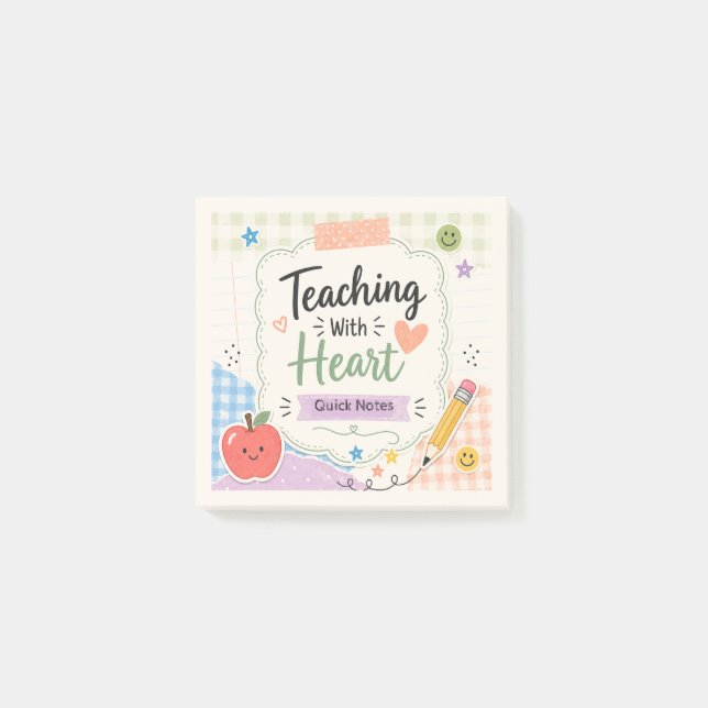 Personalized Pastel Gingham Teaching With Heart  Post-it Notes (Front)