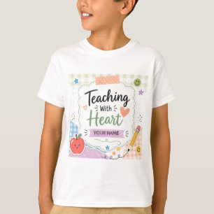 Personalized Pastel Gingham Teaching With Heart T-Shirt