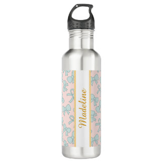 Personalized Pastel Girly Cute Bow Name Blue Pink 710 Ml Water Bottle