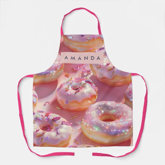 Personalized Pastel Glittering Pink Donut Dream Apron (Front)