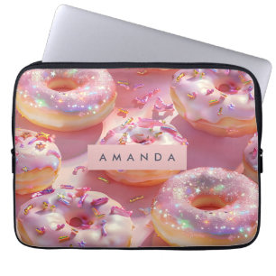 Personalized Pastel Glittering Pink Donut Dream Laptop Sleeve