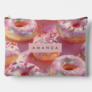 Personalized Pastel Glittering Pink Doughnut Dream Accessory Pouch
