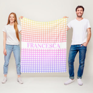 Personalized Pastel Gradient Gingham Blanket Pink