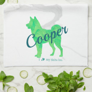 Personalized Pastel Green Shiba Inu Dog Custom Kitchen Towel