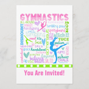 Personalized Pastel Gymnastics Words Typography Invitation
