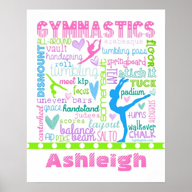 Personalized Pastel Gymnastics Words Typography Poster (Front)