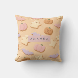 Personalized Pastel Halloween Cookie Ghost Bat Throw Pillow