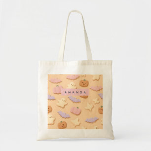 Personalized Pastel Halloween Cookie Ghost Bat Tote Bag