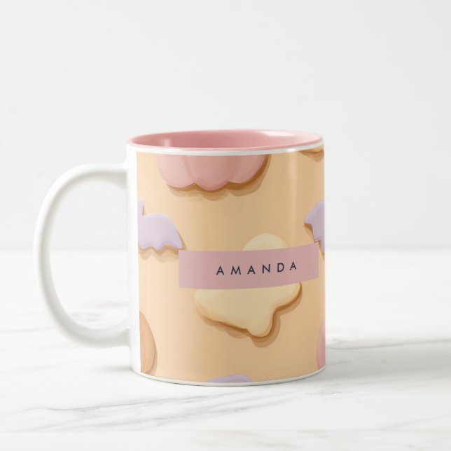 Personalized Pastel Halloween Cookie Ghost Bat Two-Tone Coffee Mug (Left)
