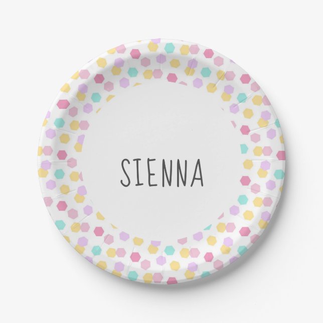 Personalized Pastel Hexagon  Paper Plate (Front)