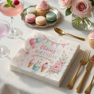 Personalized Pastel Ice Cream Birthday Party Napkin