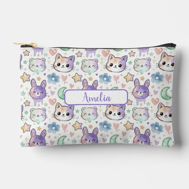Personalized Pastel Kawaii Animal Accessory Pouch (Front)
