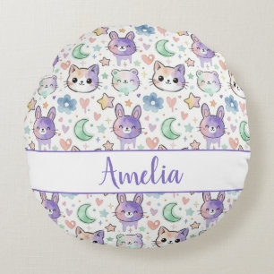 Personalized Pastel Kawaii Animal Round Pillow