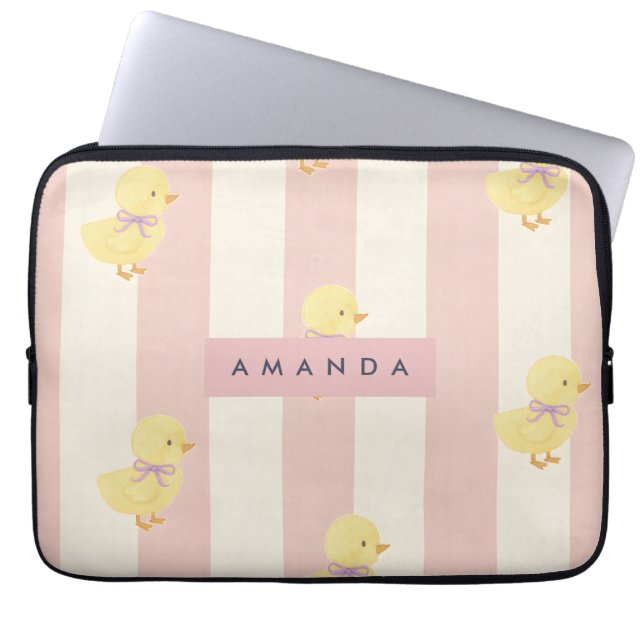 Personalized Pastel Kawaii Chicks Pattern Laptop Sleeve (Front)