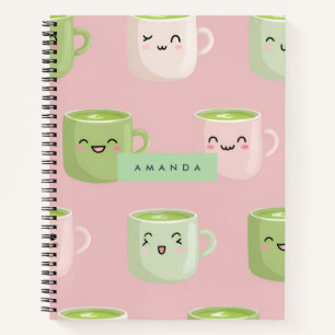 Personalized Pastel Kawaii Matcha Tea Pattern Notebook