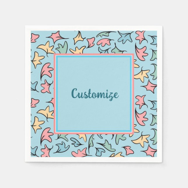 Personalized Pastel Leaves Blue Napkin (Front)