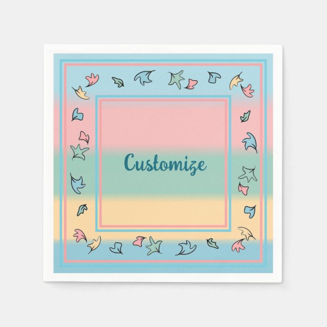 Personalized Pastel Leaves Colourful Napkin (Front)