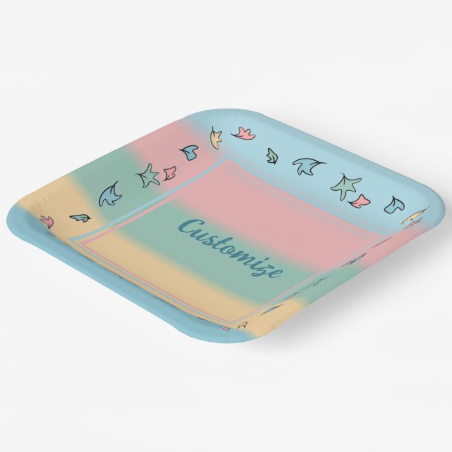 Personalized Pastel Leaves Colourful Paper Plate (Angled)