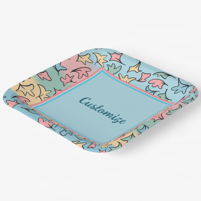 Personalized Pastel Leaves Colourful Paper Plate (Angled)