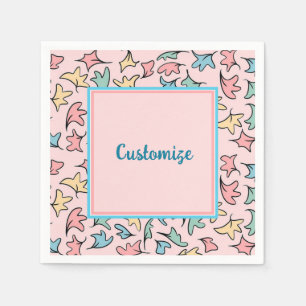 Personalized Pastel Leaves Pink Napkin