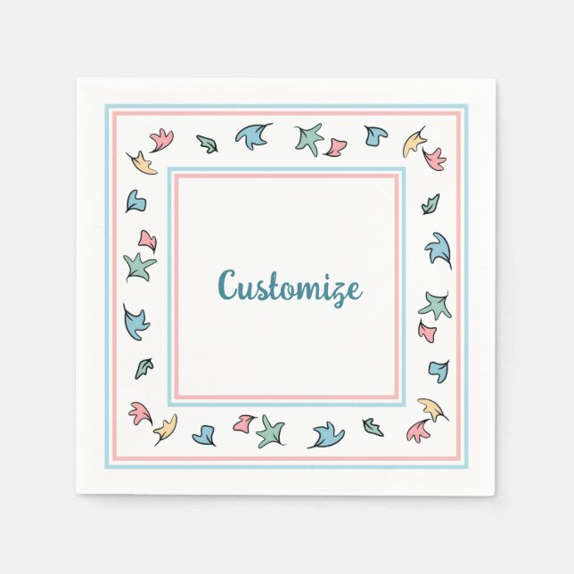 Personalized Pastel Leaves White Napkin (Front)