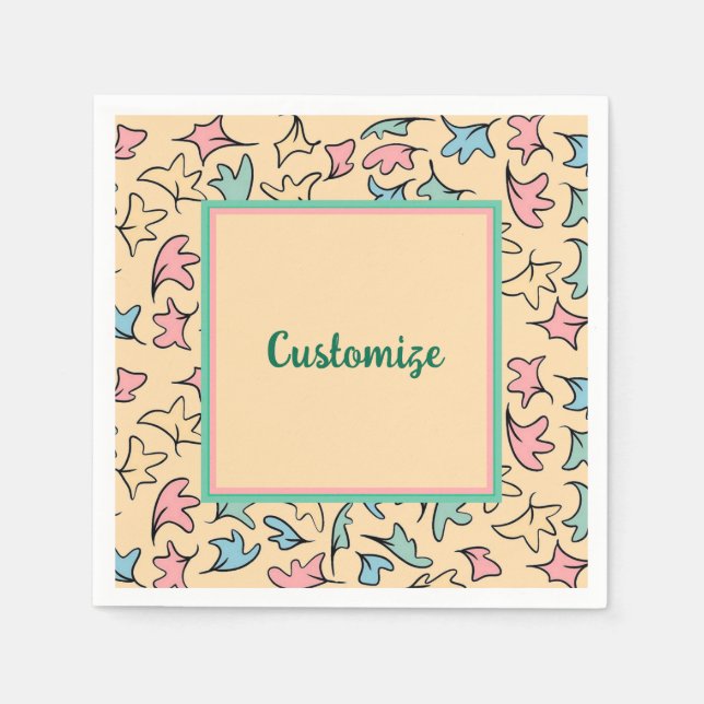 Personalized Pastel Leaves Yellow Napkin (Front)