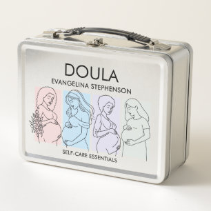 Personalized Pastel Line Art DOULA Self Care Metal Lunch Box