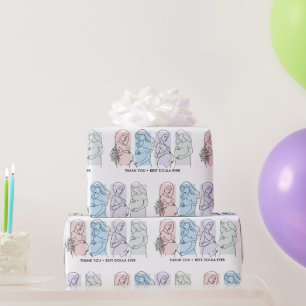 Personalized Pastel Line Art DOULA Self Care Wrapping Paper