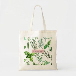 Personalized Pastel Lush Garden Herbs Tote Bag