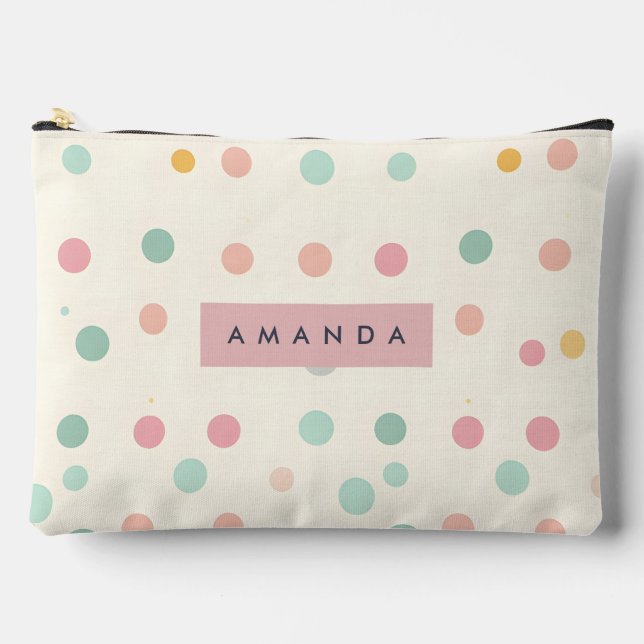 Personalized Pastel Macaron Polka Dot  Accessory Pouch (Front)