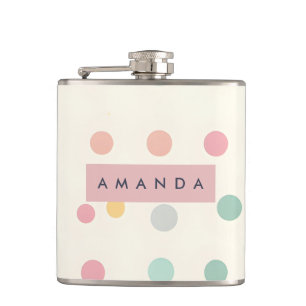 Personalized Pastel Macaron Polka Dot  Hip Flask