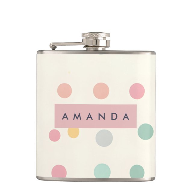 Personalized Pastel Macaron Polka Dot  Hip Flask (Front)