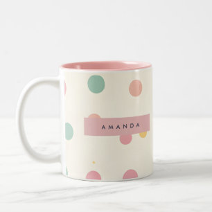 Personalized Pastel Macaron Polka Dot  Two-Tone Coffee Mug