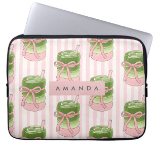 Personalized Pastel Matcha Cups Pattern Laptop Sleeve
