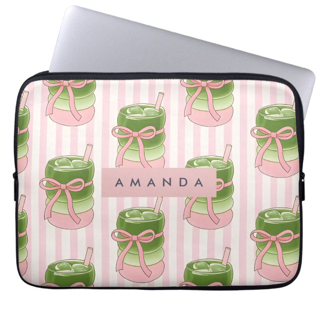 Personalized Pastel Matcha Cups Pattern Laptop Sleeve (Front)