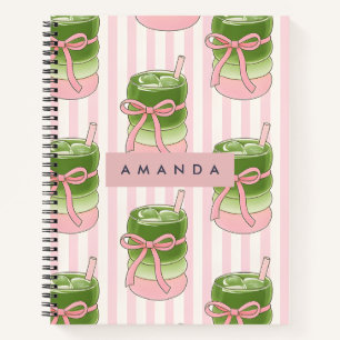 Personalized Pastel Matcha Cups Pattern Notebook