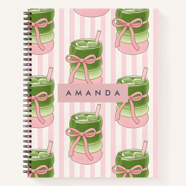 Personalized Pastel Matcha Cups Pattern Notebook (Front)