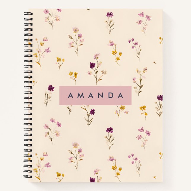 Personalized Pastel Meadow Blooms Notebook (Front)