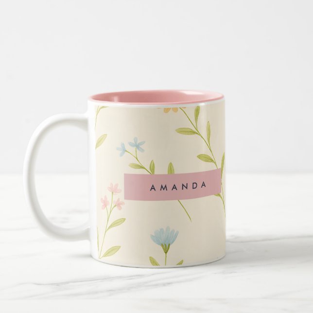 Personalized Pastel Meadow Wildflower Two-Tone Coffee Mug (Left)