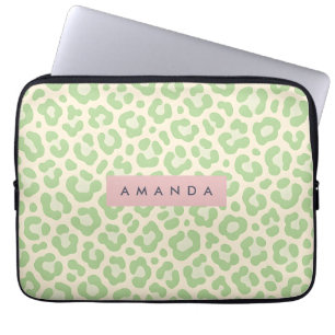 Personalized Pastel Mint Green Leopard Print Laptop Sleeve