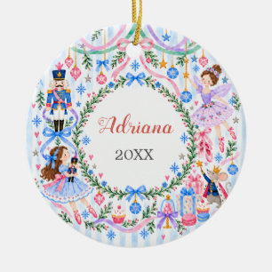 Personalized Pastel Nutcracker Ballet Christmas Ceramic Ornament