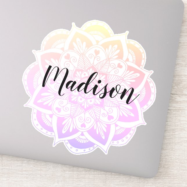 Personalized Pastel Ombre Flower Mandala Sticker (Detail)