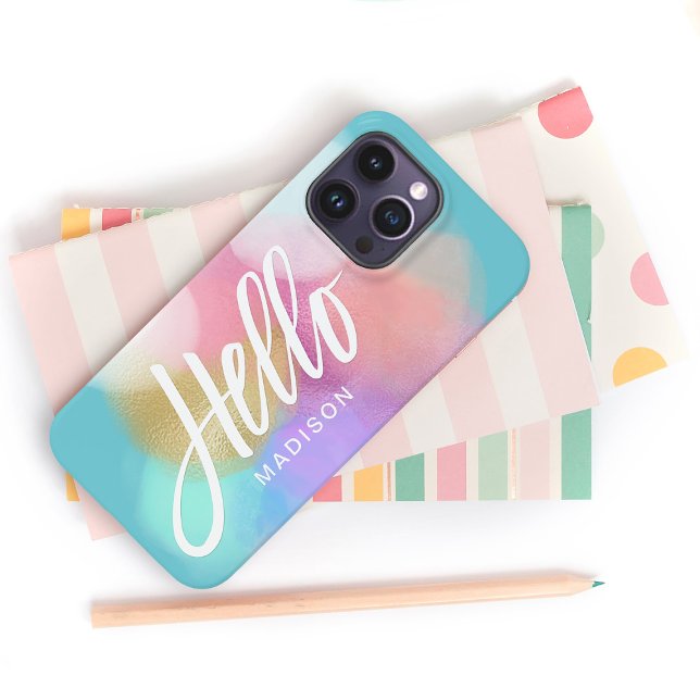 Personalized Pastel Paint Splotches Hello Case-Mate iPhone Case (Creator Uploaded)