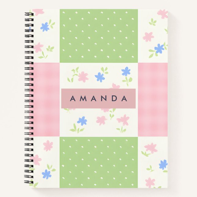 Personalized Pastel Patchwork Floral Pattern Notebook (Front)